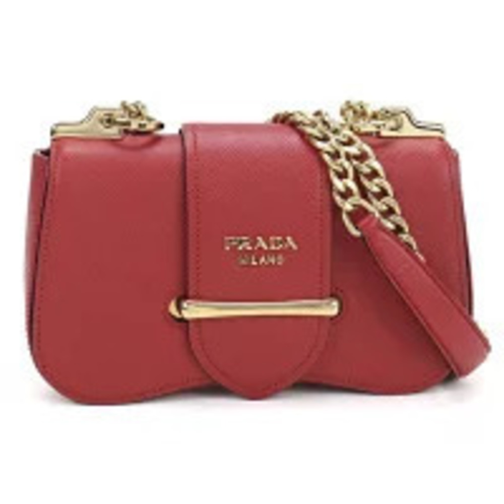 Prada Tessuto Crossbody Bag Saffiano Leather Chain Red